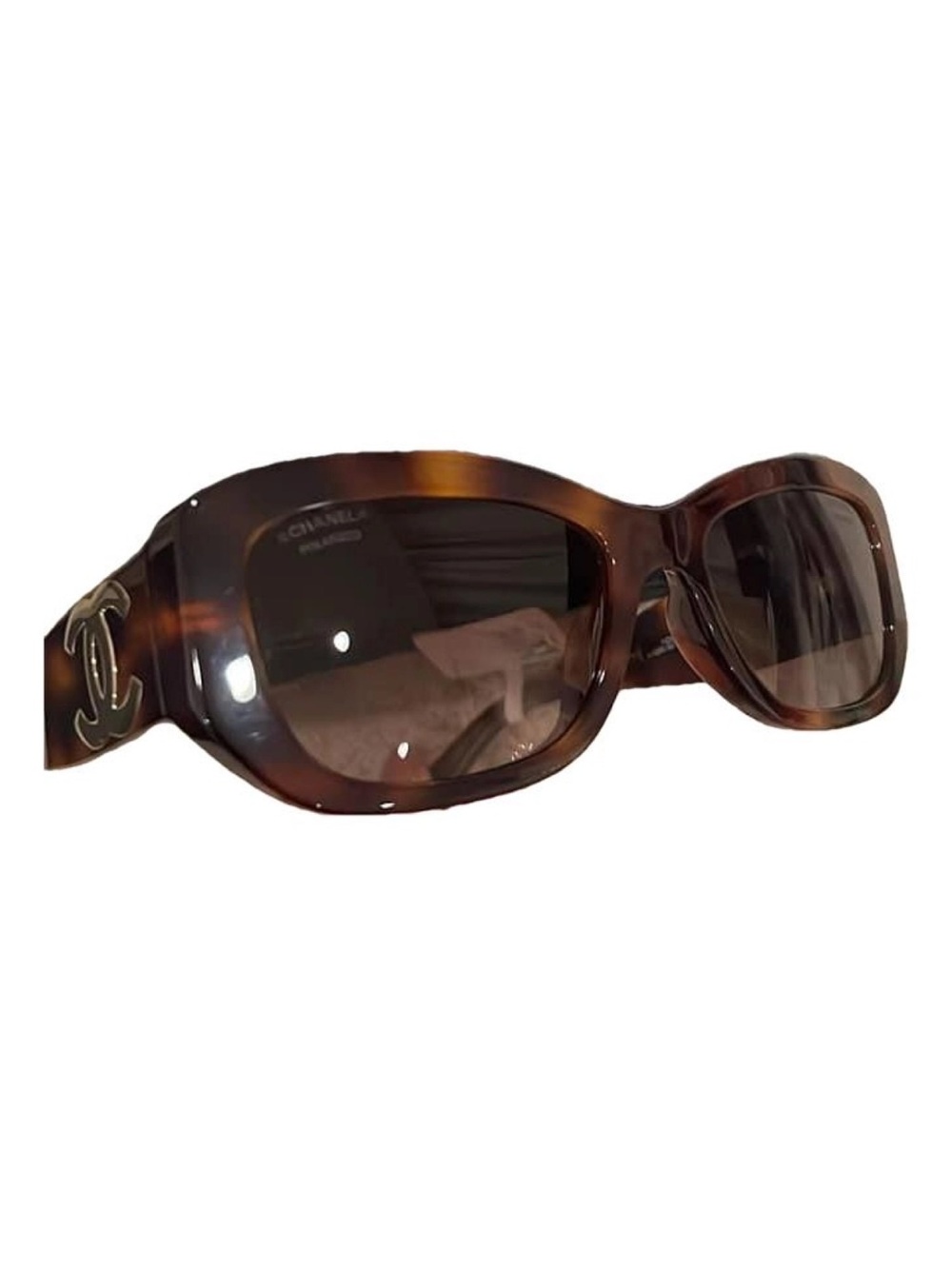 Chanel Brown Tortoiseshell Logo Oversized Sunglasses